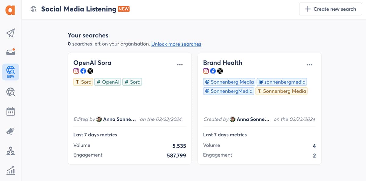 Agorapulse social listening dashboard