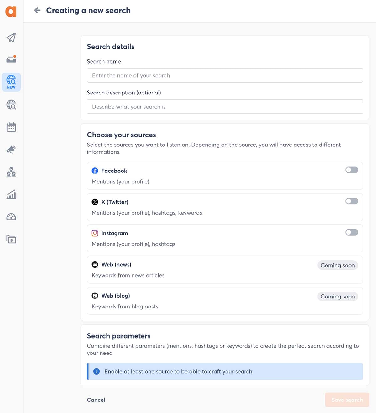 Agorapulse social listening search
