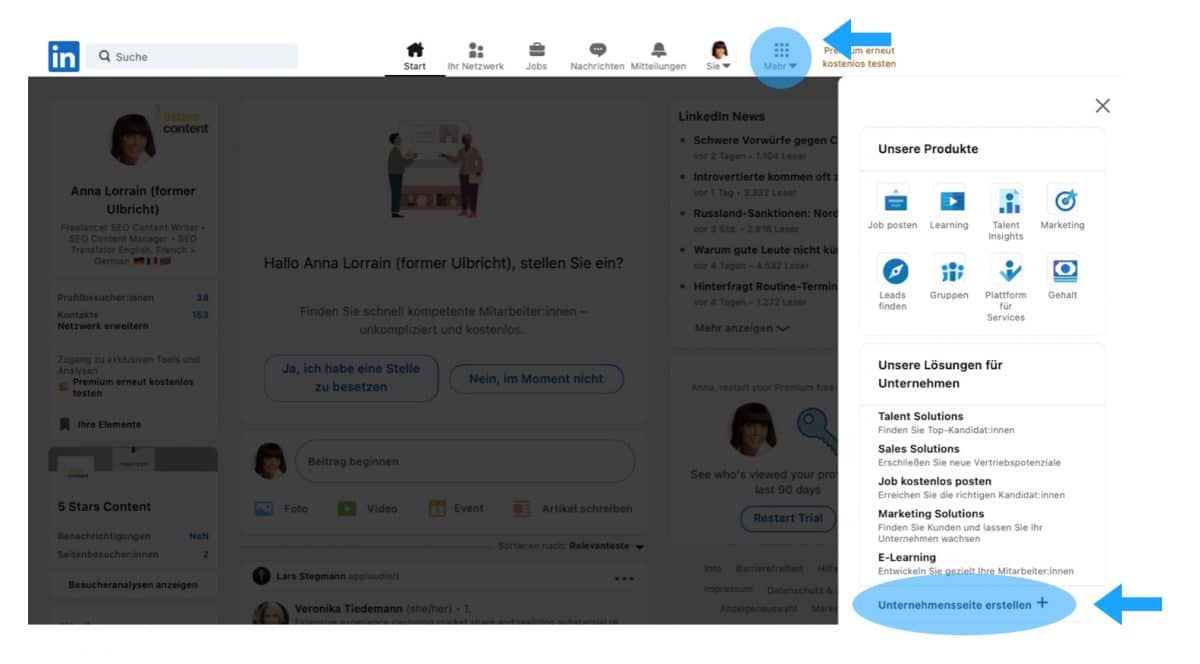 Unternehmensseite auf LinkedIn erstellen