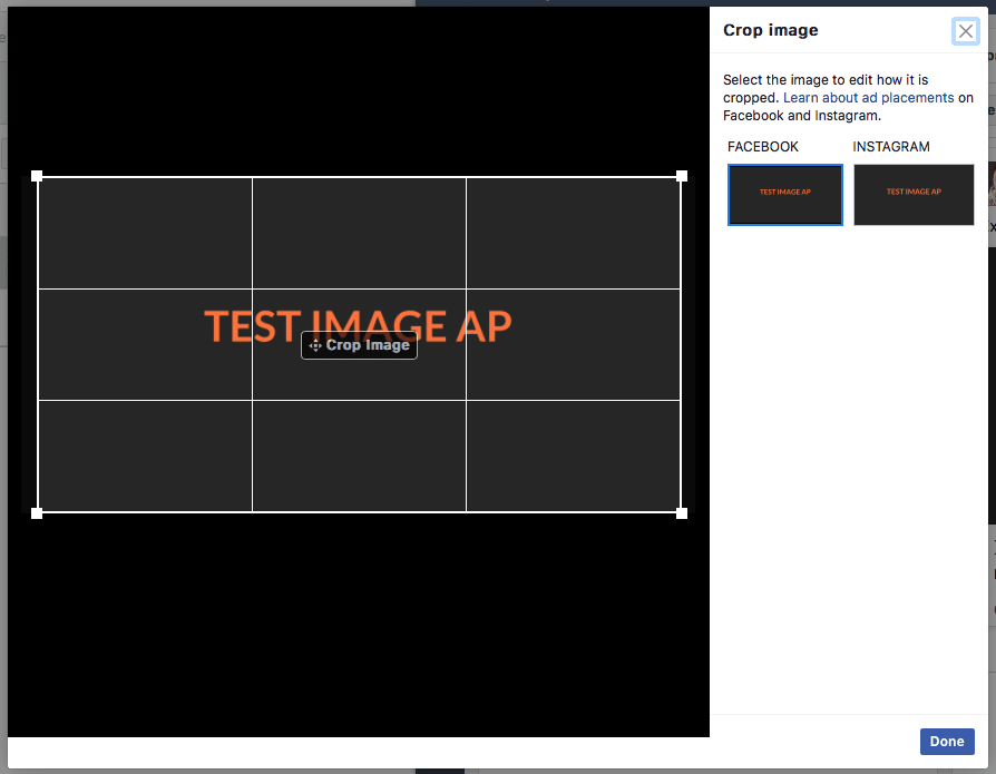 Placement asset customisation crop window