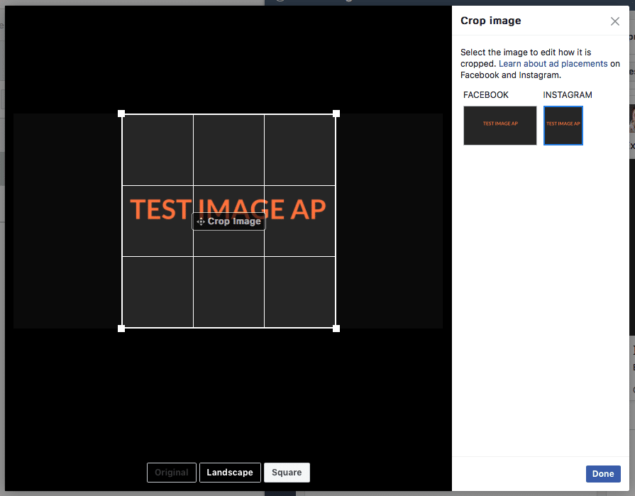 Placement asset customisation instagram crop